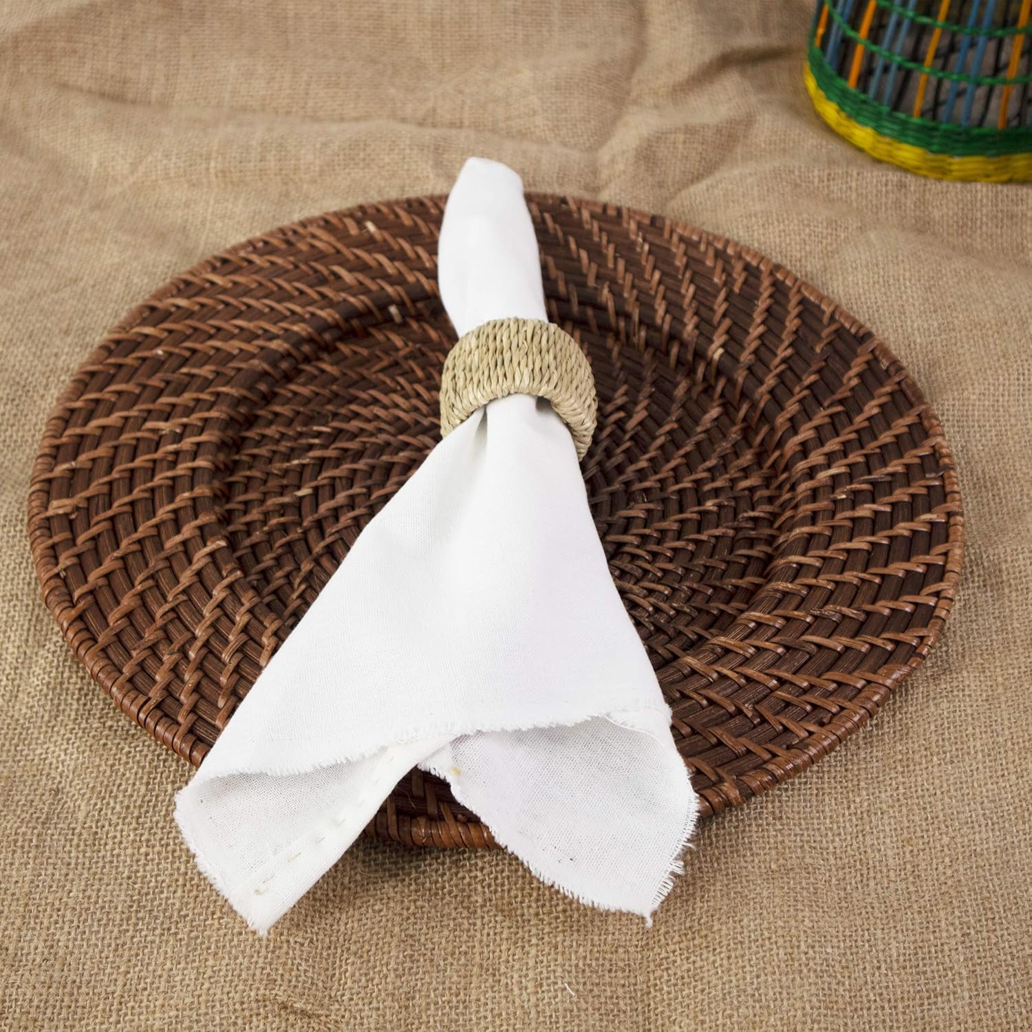  | Set of 4 Pack Wicker Charger Plates for Dinner, Party, Wedding | Woven Rustic Dinnerware Tableware Decoration Placemat Alternative (Brown): Charger & Service Plates