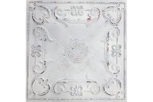 TD22 Shabby Chic Faux Tin Ceiling Tile. Box of 10 2'X2' decorative tiles, covers 40 sq.ft. Easy to install PVC panels. Gorgeo