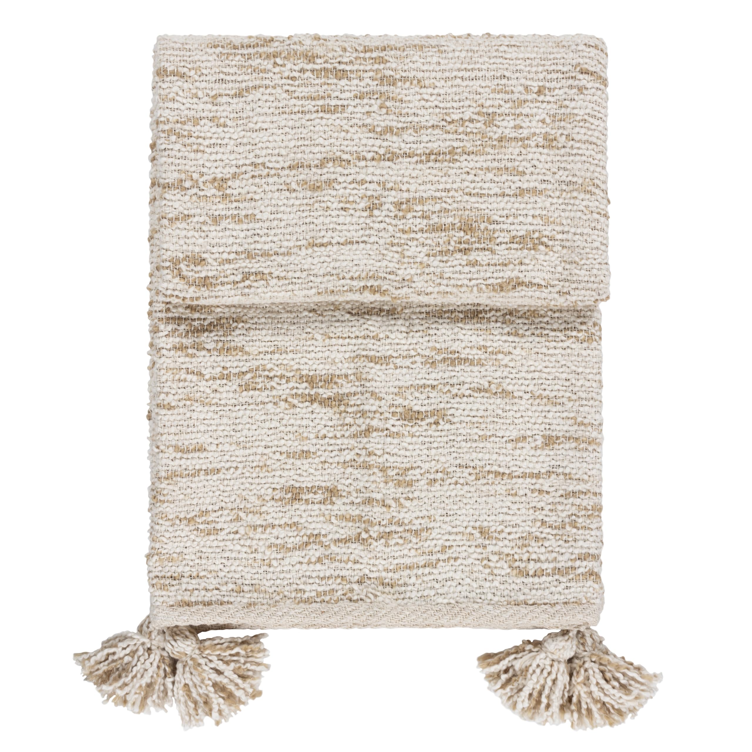 furn. Yard Heath Woven Throw – Soft Textured Cotton Blend Throw with Chunky Tassel Corners (Natural – 130 x 180 cm)