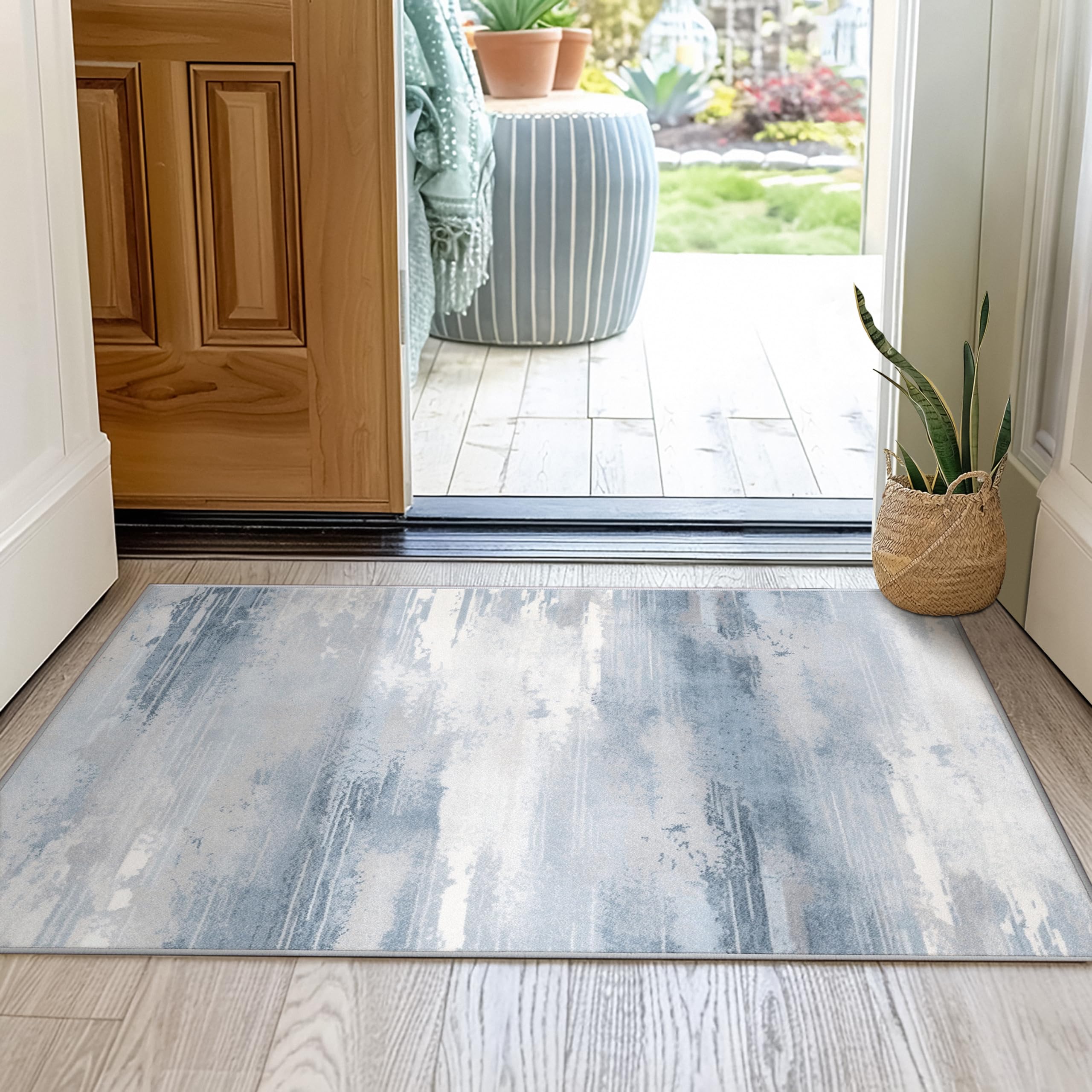 Photo 1 of SunNewt Non Slip Hallway Runner Rug 2'x3' Long for Kitchen Machine Washable Soft Floor Carpet Runners Rubber Backed for Hall Laundry Room Living Bathroom Bedroom Entryway 3 ft,Blue Grey