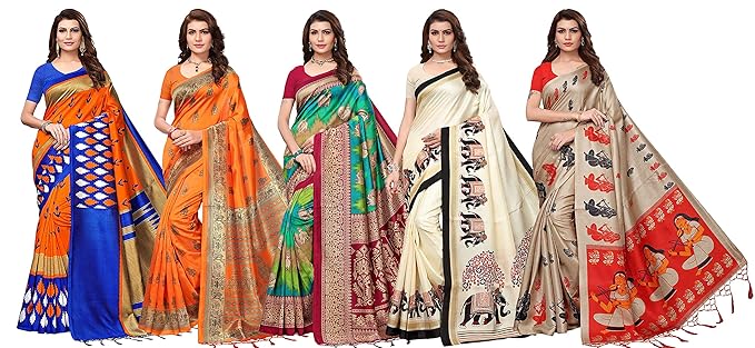 Womens Poly Silk Saree With Blouse Piece(Pack of 5) (Combosr-85055_Multicolored)
