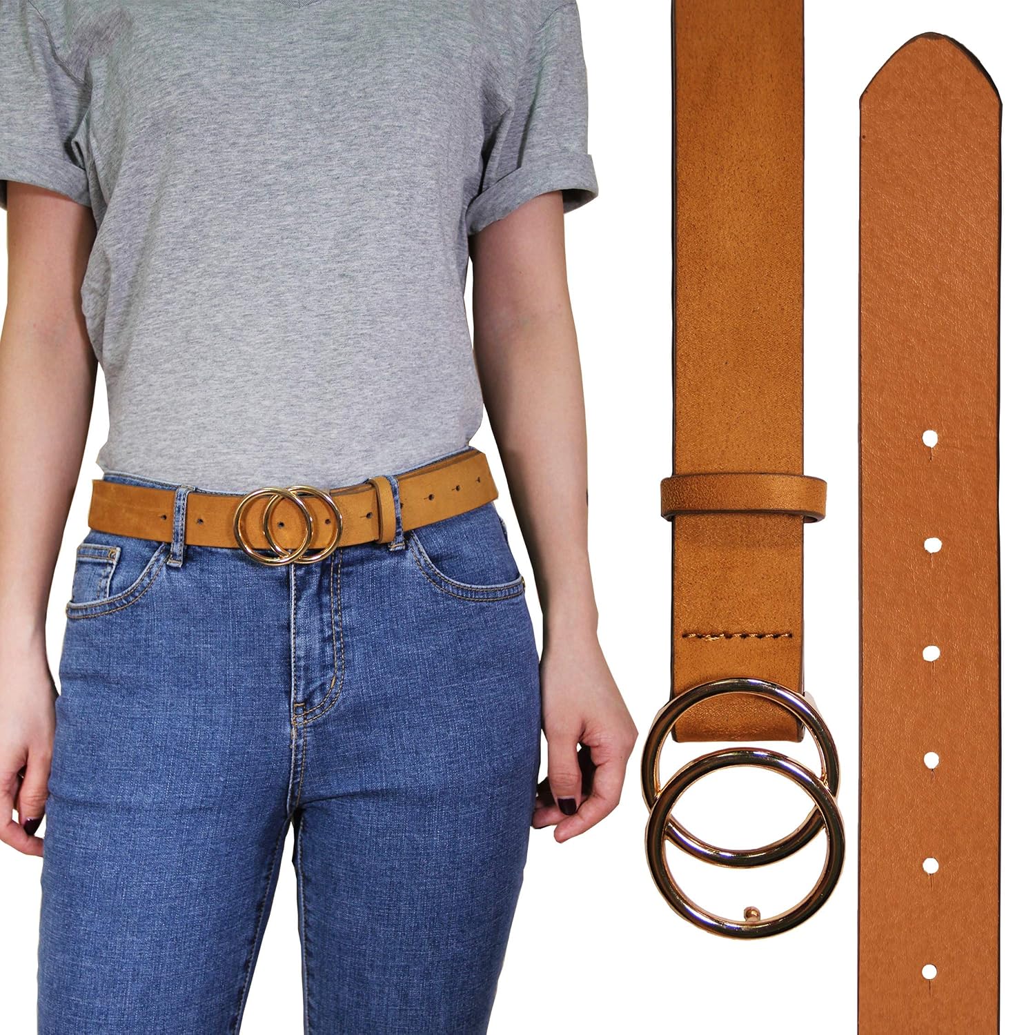 Women Chicing Double O Ring Circle Buckle Belt For Women Faux Leather Jeans Belt Foretadrenaline Com