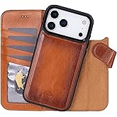 VENOULT Full Grain Leather Wallet Case for iPhone 17 Pro Max, Magnetic Detachable, Buesiness Style 4 Card Holder Folio, Man or Women, Compatible with MagSafe, RFID, Handmade (Chestnut Brown)