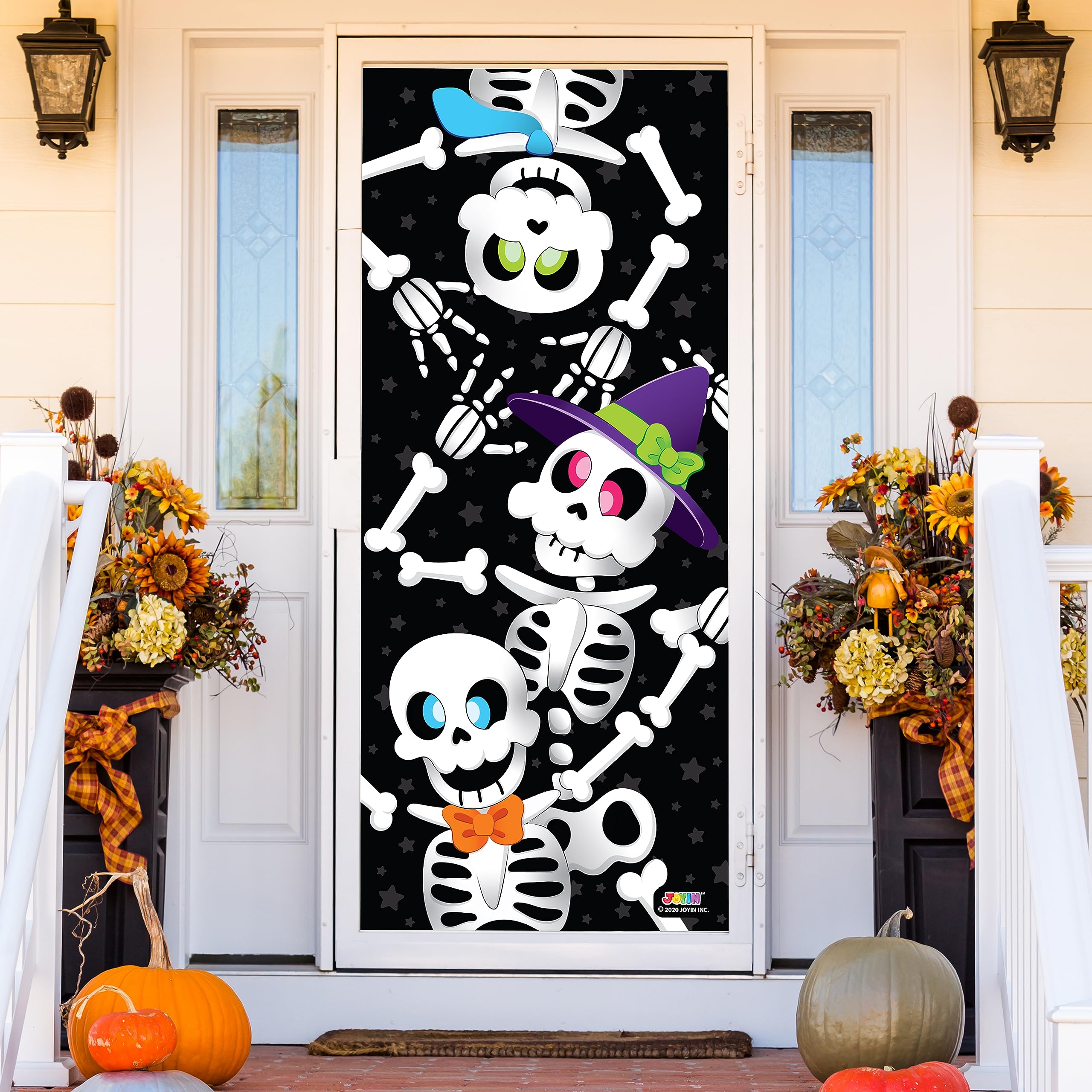 Photo 1 of JOYIN 30”x72” Door Cover Skeleton Halloween Decorations Indoor, Home Decor Haunted House Stickers Party Supplies Favors for Garage Window Wall Cover Cute