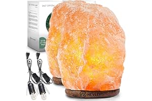Nevlers 2 Pack 6-8" Tall 5-7lbs Natural Hand Carved Himalayan Salt Lamp with On/Off Switch & Beautiful Wood Base -Includes Light Bulb | Authentic from The Himalayan Mountains in Pakistan