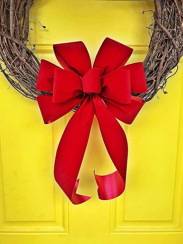 Amazon.com: Hand-Tied Red Velvet Christmas Wreath Bow, 10 inch by 16