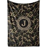 Huglanket Personalized Camo Gifts for Men Who Have Everything, Military Gifts on Veterans Day, Customized Camouflage Blanket for Him on Birthday, Christmas - 50"x 65" Flannel Plush Throws - Letter J