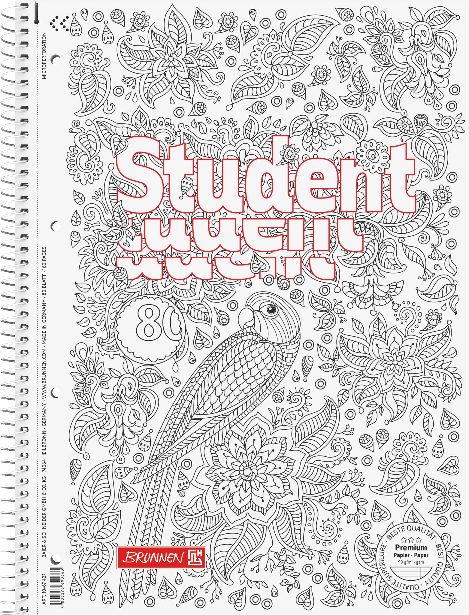 Brunnen 1067427 Notebook/Student College Zenart Pad, A4, 27 Lineament, 90g / m², 80 Sheets
