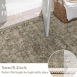 WondRg 4x6 Washable Brown Vintage Area Rug for