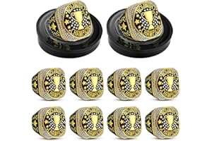 Highergo 10pcs Softball Soccer Baseball MVP Championship Trophy Ring with Display Neck Chain and Stand Basketball Cheerleading Bowling Football Volleyball Track Field for Award Gift