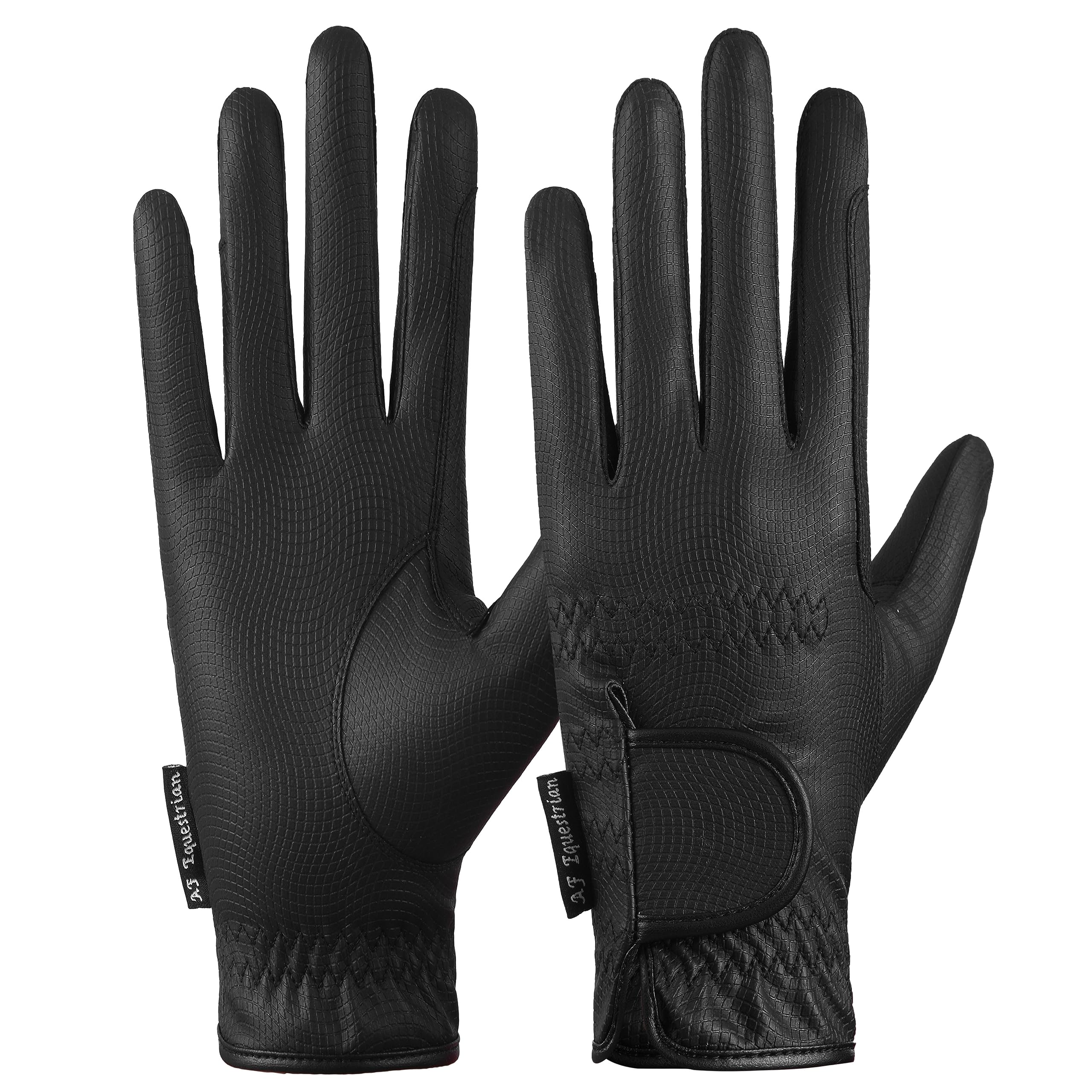 AF EQUESTRIAN Synthetic Leather Equestrian Ladies Horse Riding Gloves Black Women's Pony Riding Gloves Black (Small)