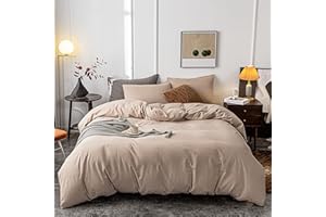Janlive Washed Cotton Duvet Cover King Ultra Soft 100% Cotton Solid Color Khaki Duvet Cover Set with Zipper Closure -3 Pieces Khaki King