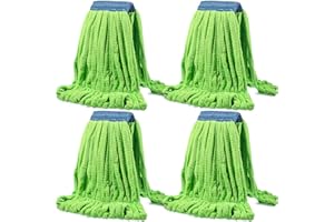 Lallisa 4 Pcs Commercial Mop Head Replacement Tube Microfiber Mop Heads for Floor Cleaning Industrial Mop Heads Looped End Wet Mop Head Refill for Home Commercial Industrial Use (Fruit Green,Large)