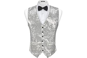 MAGE MALE Mens Sequins Suit Vest Formal V-neck Shiny Waistcoat Prom Party Tuxedo Vests