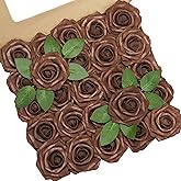 YEEFLORA Artificial Flowers, 25pcs Artificial Rose for DIY Wedding Bouquets Centerpieces Arrangements, Brown Foam Roses with Stem for Bridal Shower Party Home Decorations