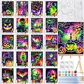 Zhanmai 20 Pack Pre Drawn Canvas for Painting Glow in Dark Paint Kit Pre Printed Canvases for Sip and Paint Party Favor DIY Virtual Party Birthday Gifts Date Adult's Night, Luminous Halloween
