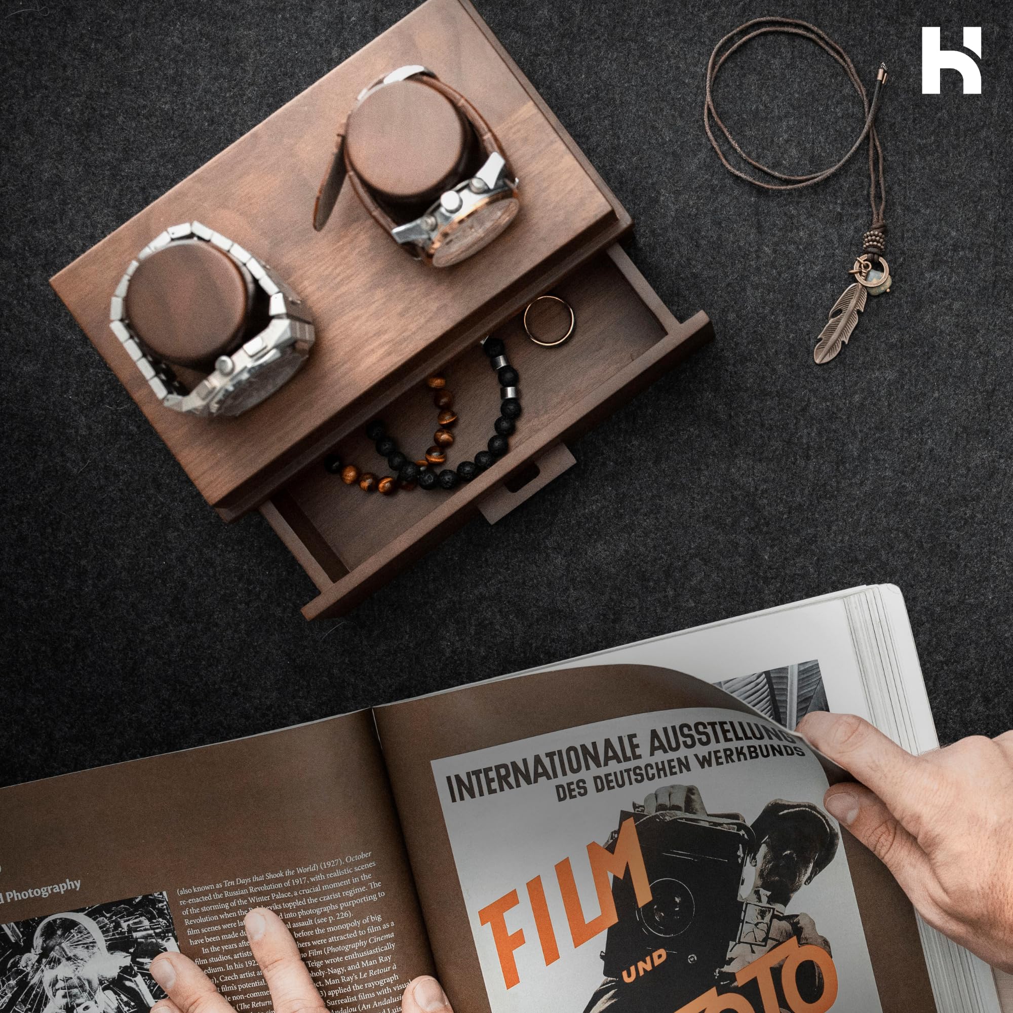 Holme & Hadfield Premium 2-Slot Wooden Watch Display Case with Lifetime Assurance – Handcrafted Men’s Watch Box with Accessory Drawer –Birthday Gift for Collectors – Luxury Built to Last
