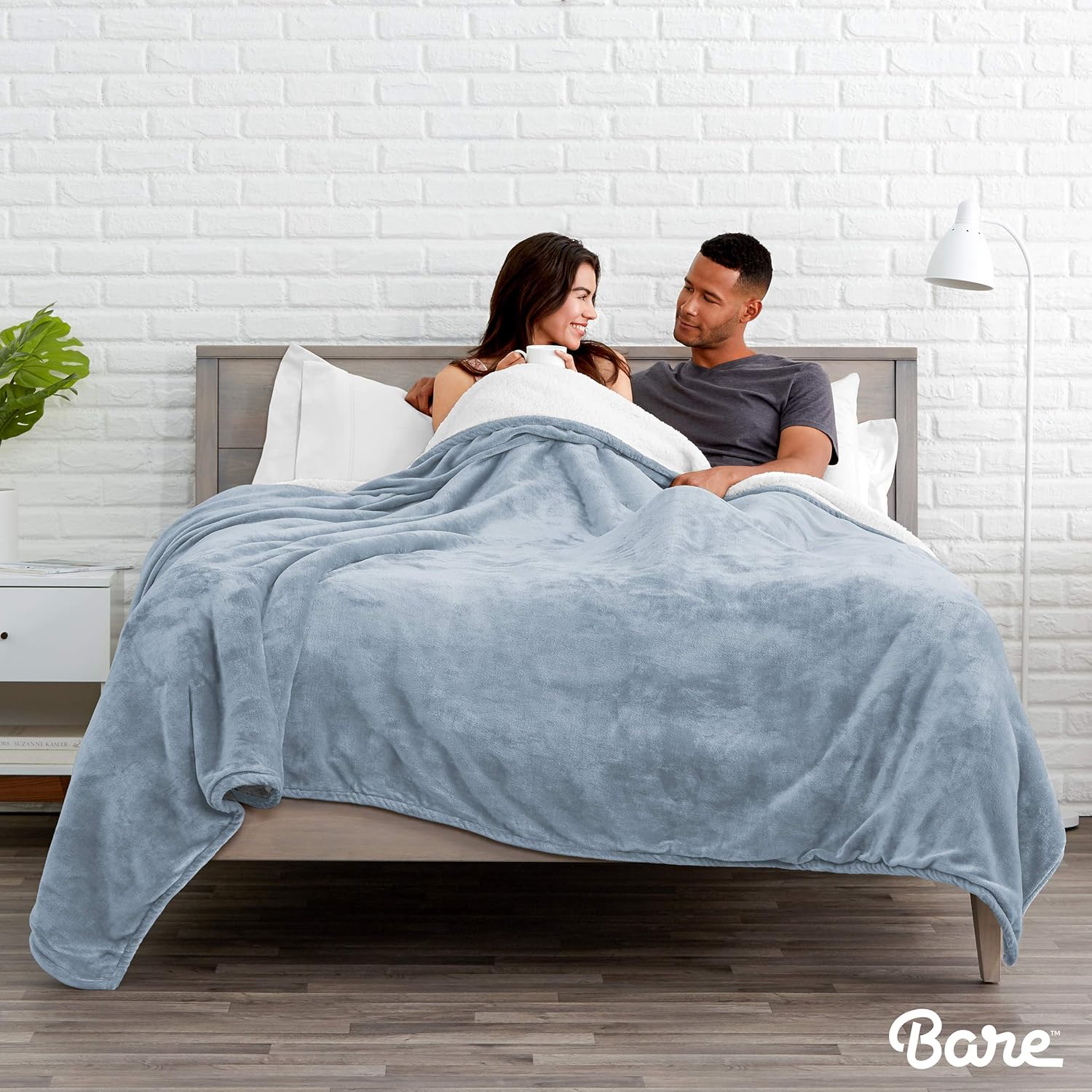Bare Home Sherpa Fleece Blanket - Twin/Twin Extra Long - Fluffy & Soft Plush Bed Blanket - Hypoallergenic - Reversible - Lightweight (Twin/Twin XL, Dusty Blue): Home & Kitchen