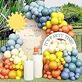 Retro Colorful Balloon Arch, 125 Pcs Retro Mustard Yellow Blue Orange Balloon Garland Kit, Here Comes the Son Baby Shower Decor First Birthday Theme Boho Rainbow Baby Shower Party Decoration for Kids