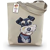 HIPPIE HOUND STUDIOS Schnauzer Tote Bag - Schnauzer Lover Gift - Gifts for Mom - Handmade Totes - Schnauzer Canvas Totes - Cute Schnauzer Reusable Shopping Bag - Grocery Bag - Handbag - Beach Bag