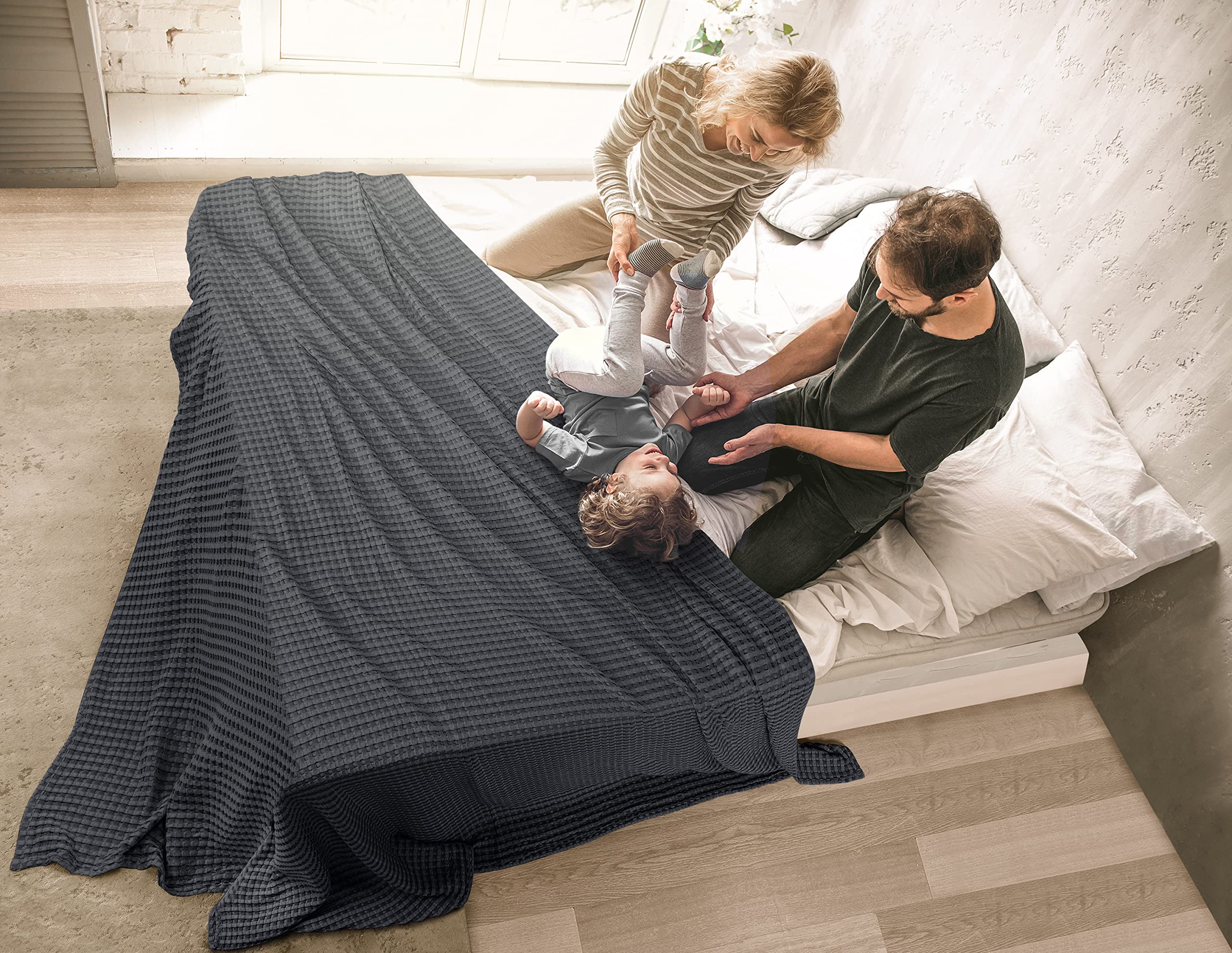 Cotton Charcoal Waffle Blanket
