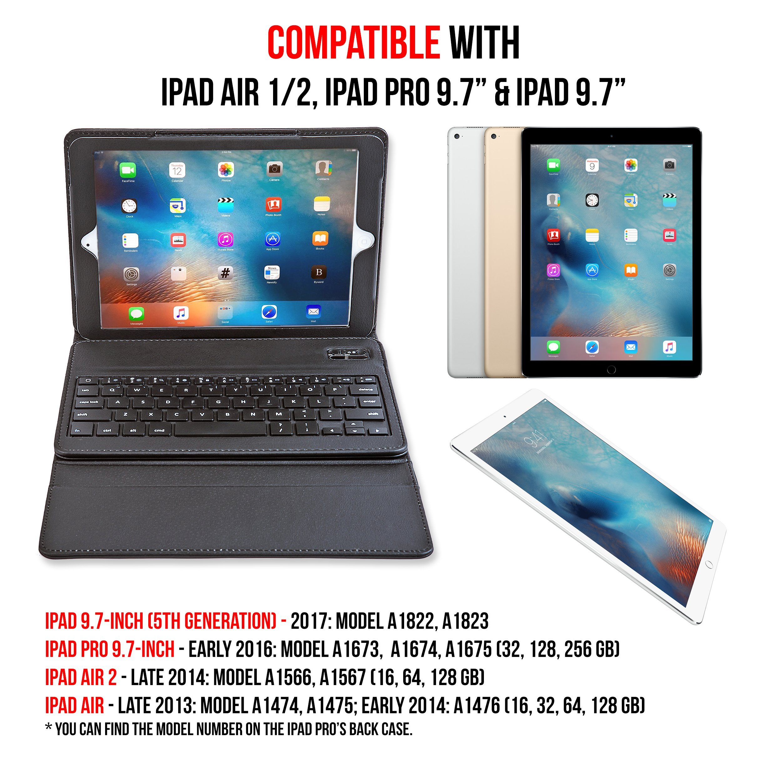 iPad Air/iPad Pro 9.7 Keyboard + Leather Case, Alpatronix KX130