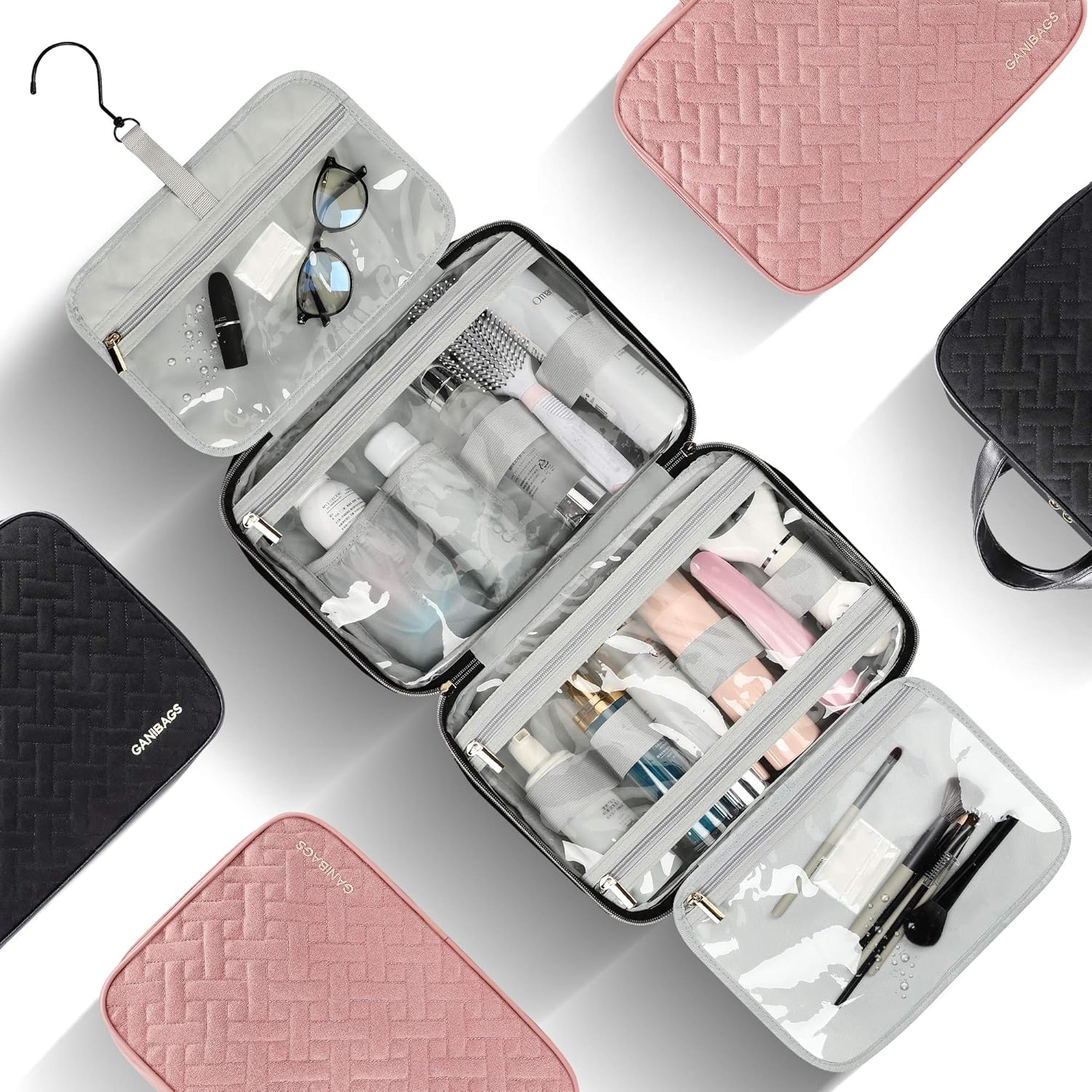 Travel Toiletry Bag for Women, Water-resistant Hanging Makeup Bag, Large Capacity Travel Cosmetic Bag Organizer for Accessories, Full Sized Container, Toiletries: Clothing