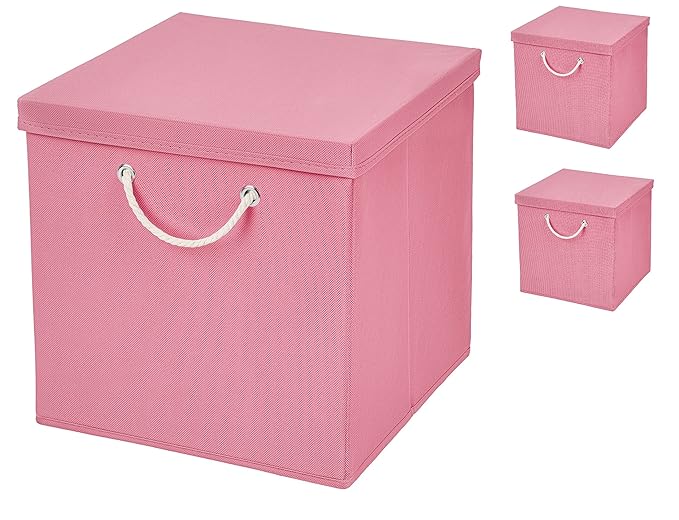 Stick&Shine 3er Set Rosa Faltbox 30 x 30 x 30 cm Aufbewahrungsbox faltbar mit Kordel und mit Deckel