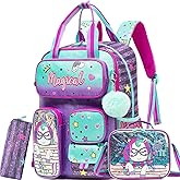 MYHSBYO Unicorn Backpacks for Girls School Backpack with Lunch Bag for Elmentary Students Kids Travel Bookbag for Girls Age 6-12