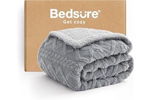 Bedsure Gentlesoft Sherpa Fleece Throw Blanket for Couch - Fluffy & Cozy Cable Jacquard Tufted Throw for Women Gift, Thick and Warm Christmas Blanket for Winter, Grey, 50x60 Inches
