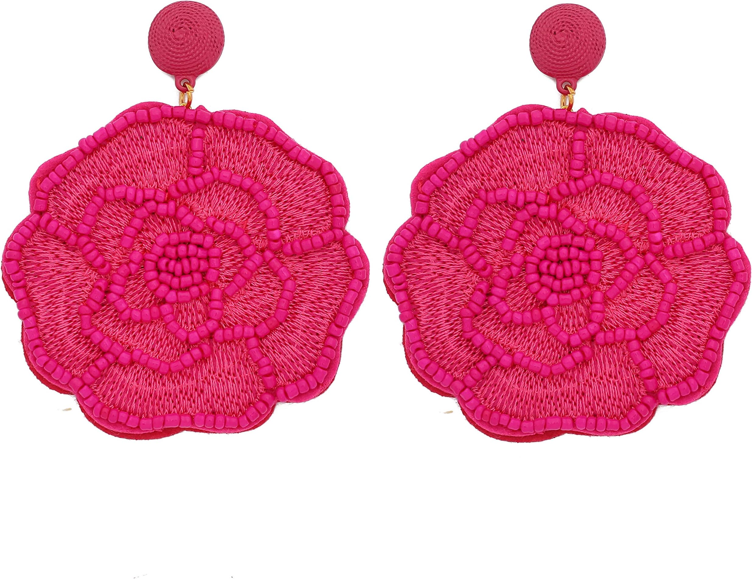 MOOCHI Bohemia Tassel Thread Flower Round Shape Hoop Dangle Earrings
