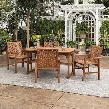 Amazon Com Walker Edison Furniture Company Azw5txvinbr 4 6 Person Outdoor Wood Chevron Back Patio Furniture Dining Set Extendable Table Chairs All Weather Backyard Conversation Garden Poolside Balcony Brown Garden Outdoor