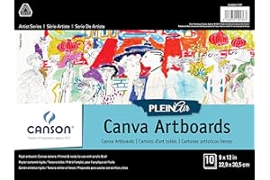 Canson Plein Air Canva Rigid Art Paints or Sticks, Oil and Acrylic, 9 x 12 Inch, Set of 10 Boards, 9" x 12", 0