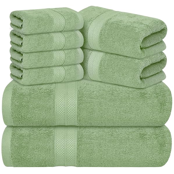 AVALON TOWELS LUXURY 8 PIECE SAGE GREEN TOWELS...