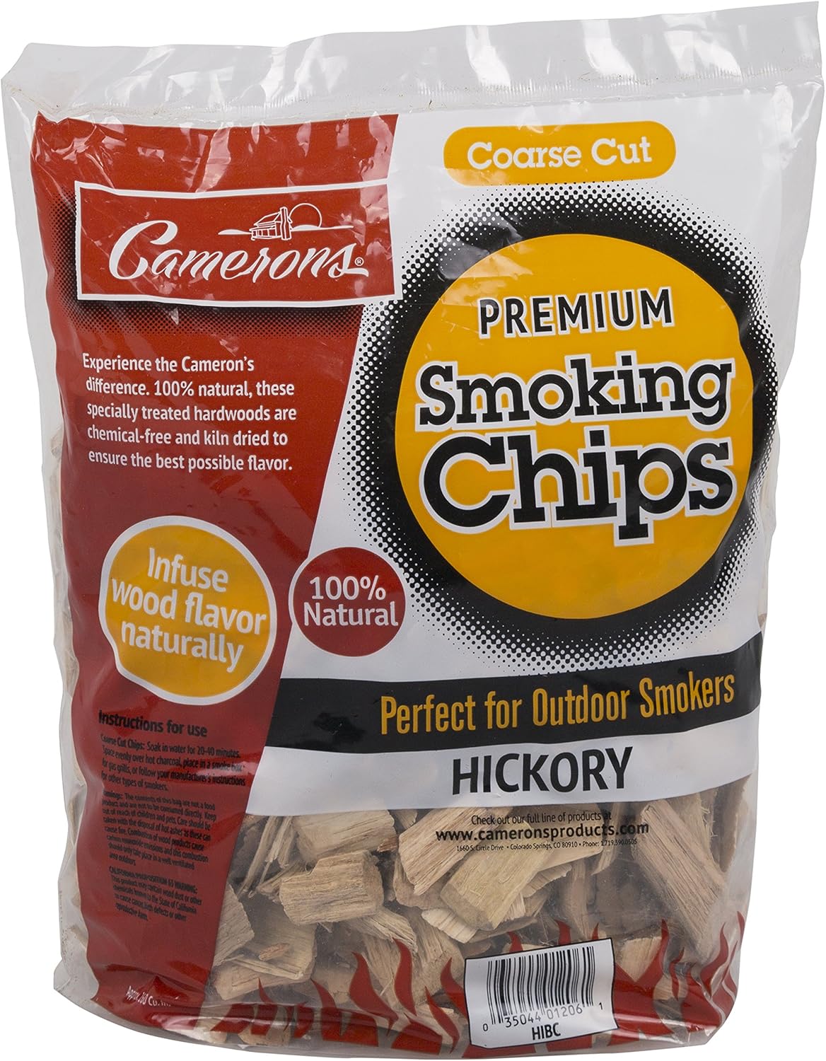 Smoking Chips - (Hickory) - 260 cu. in. (0.004m³) - Kiln Dried, Natural Coarse Wood Smoker Chunks - 2 Pound Bag Barbecue Chips : Smoker Chips : Garden & Outdoor