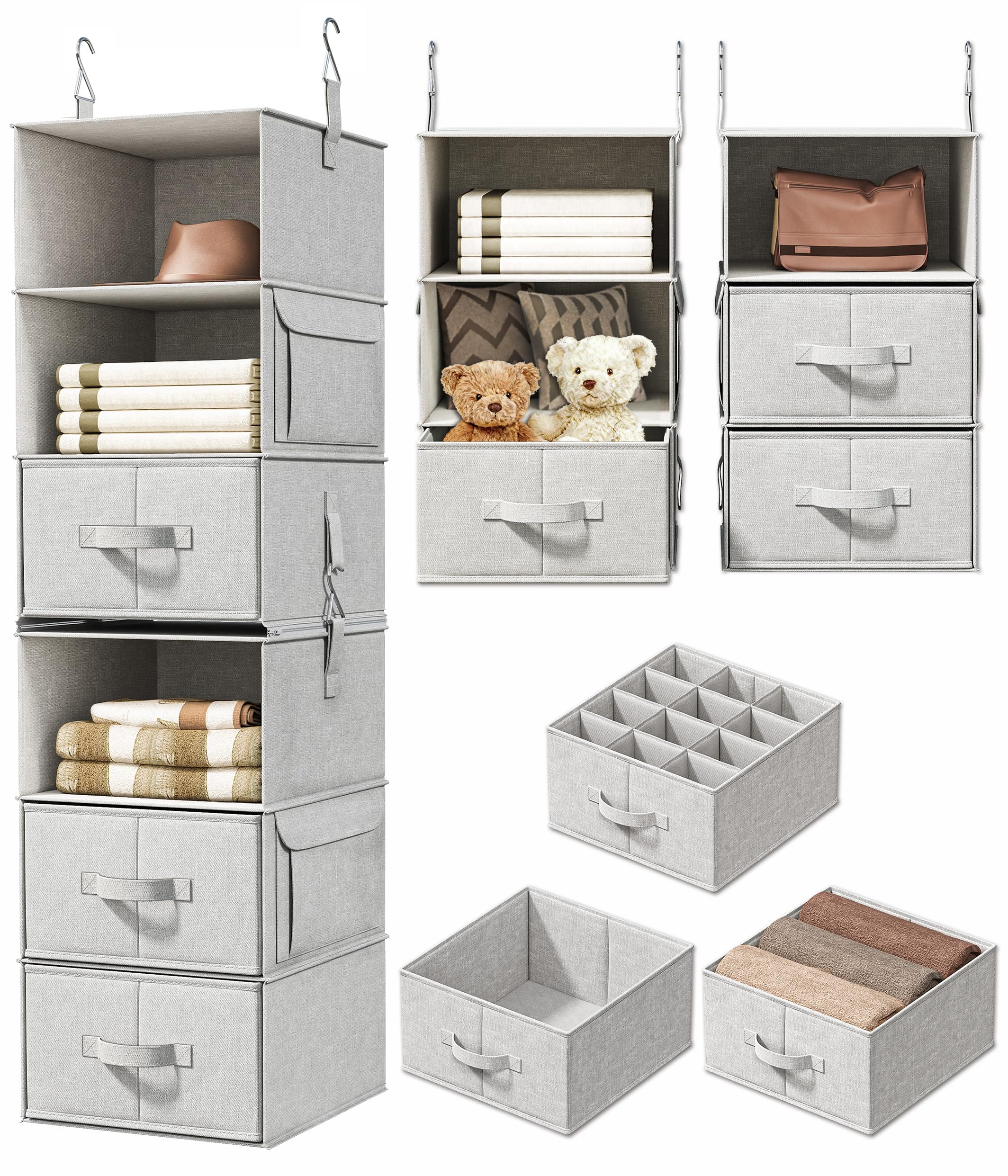 Photo 1 of Vailando 6-Shelf Hanging Closet Organizer with 3 Drawers, 2 Separable 3-Shelf Closet Organizers and Storage for Wardrobe Organization, Hanging Dresser for Nursury & Dorm Clothes Organizer