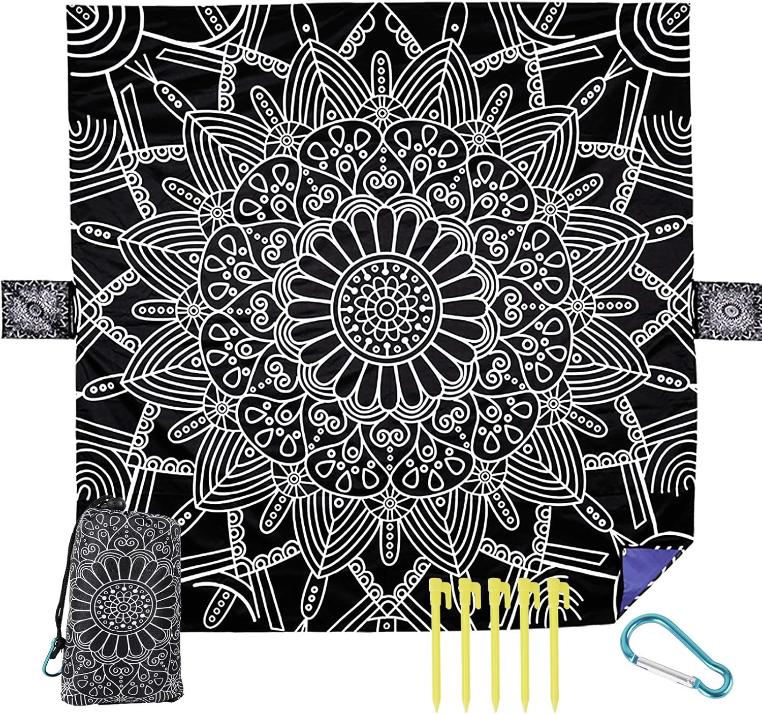 Outdoor Beach Blanket Picnic Mat - Waterproof Sandproof Foldable Lightweight Compact Pocket Oversized Extra Large 79"×79"for Travel, Camping, Hiking Quick Drying Washable with 5 Stakes 2 Zipper Storage : Sports & Outdoors