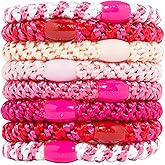 Pink Hair Ties for Thick Hair, Grab & Go Ponytail Holders, 8 Pack, Think Pink, Thick No-Crease Bands with Strong Hold, Damage