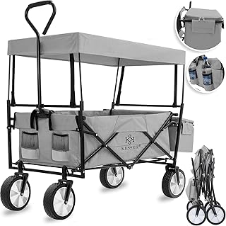 KESSER® Bollerwagen faltbar mit Dach Handwagen Transportkarre Gerätewagen | inkl. 2 Netztaschen und Einer Außentasche | klappbar | Vollgummi-Reifen | bis 100 kg Tragkraft | Grau