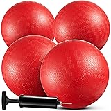 Bedwina Playground Balls Bulk - 9 Inch (Pack of 4) Red Rubber Bouncy Inflatable Balls, with Air Pump, for Kids & Adults, Indo
