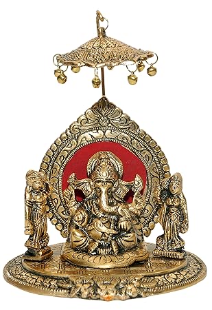 Nexplora Industries Riddhi Siddhi Chhatra Ganesh Showpiece Metal Statue