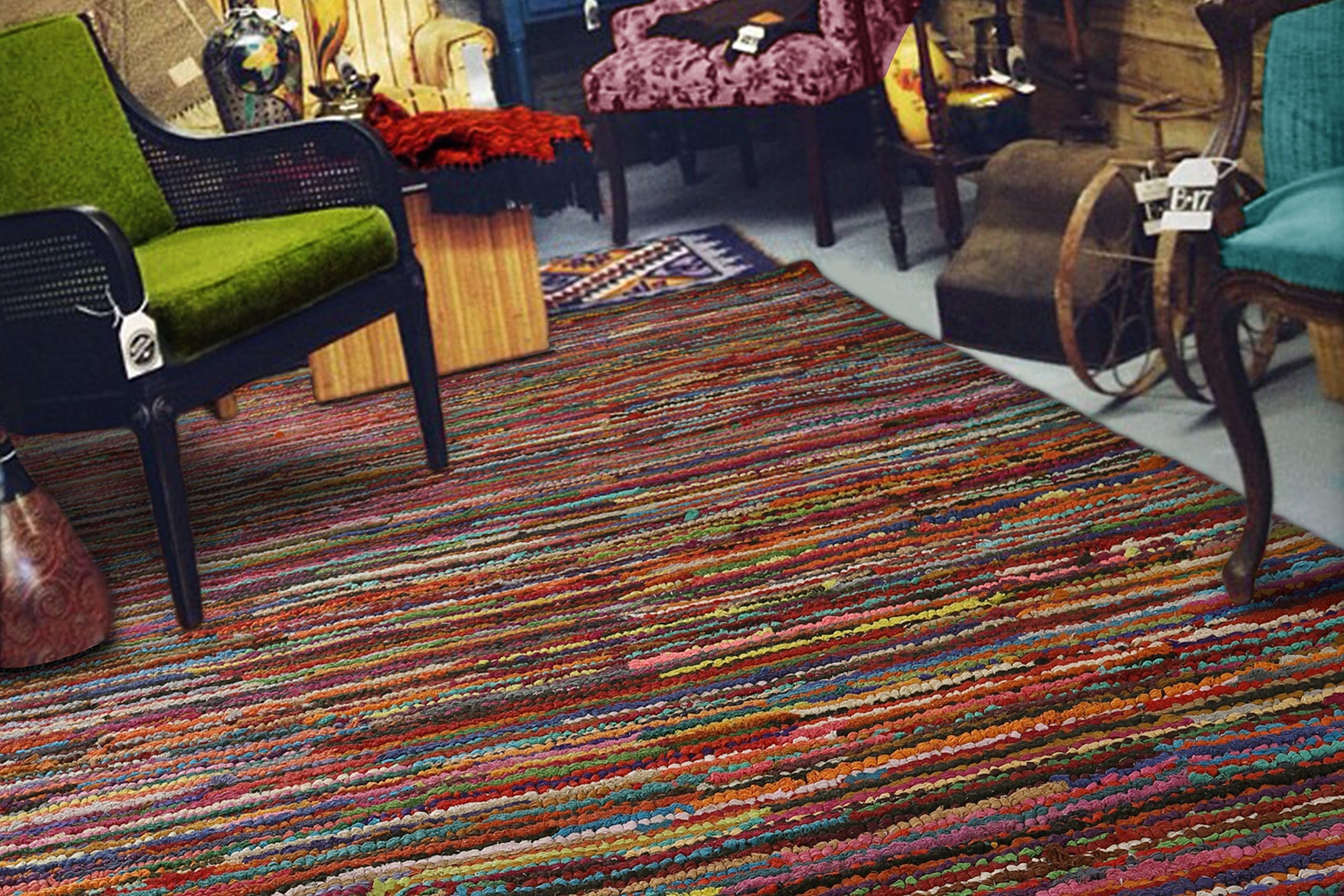 Aztocratic Hand Tufted Rag Rug, Eco Friendly, 100% Recycled Cotton Polyester Colorful Chindi Area Rug, Bohemian Style Area Rug, Colourful Floor Covering Carpet 6 X 9 Feet.