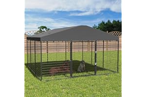 ALAULM Large Dog Kennel Outdoor with Waterproof Roof Cover, Dog Cage Heavy Duty Dog Enclosures w/Upgraded Metal Mesh and Door Locks