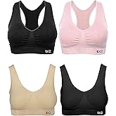 Women's Seamless Sports Bra S to 2XL Plus 2 Racerback Bras and 2 Basic 4 Pack