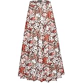 MJBGSHOW Womens Chiffon Long Skirt Elastic High Waist Floral Maxi Skirts Tiered Pleated A Line Boho Flowy Long Skirts