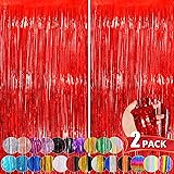 Red Metallic Tinsel Foil Fringe Curtains, 2 Pack