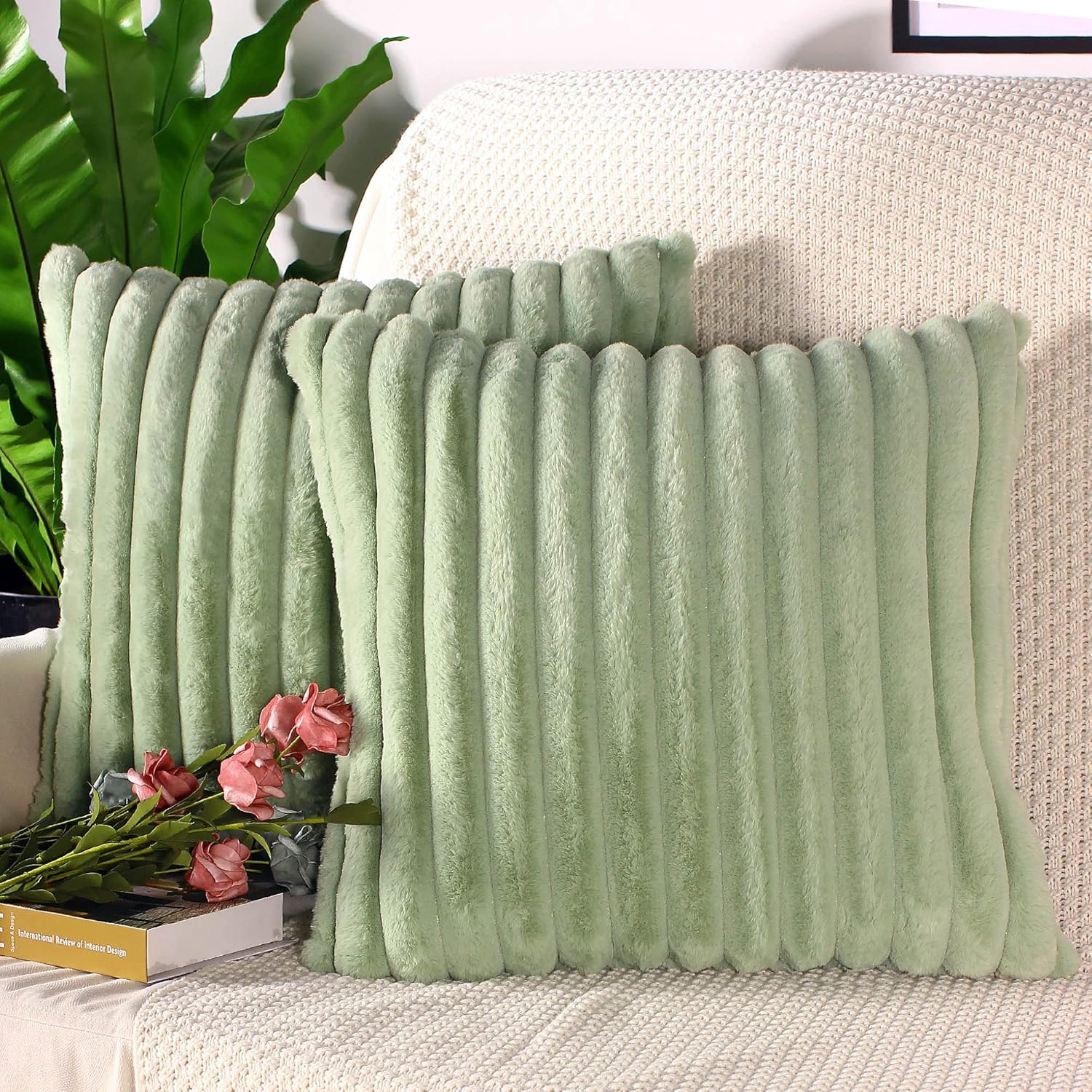 Decorative Throw Pillows Covers 20x20 Farmhouse Decor Cover for Living Room Green Decorative Pillow Velvet Faux Fur: Home & Kitchen