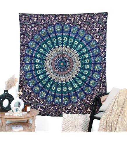Tenture Murale Mandala Boho RAJRANG 228x213cm - Éléphant Ethnique Rouge Sur Fond Camel - 100% Coton