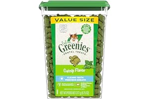 Greenies Feline Adult Natural Dental Care Cat Treats, Catnip Flavor, 9.75 oz. Tub