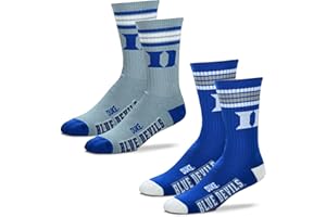 For Bare Feet Men's NCAA (2-Pack)-4 Stripe Deuce Crew Socks-Size Large and Medium